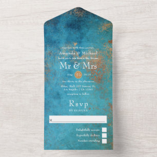 Invitation Tout En Un Noces Grunge Copper Patina et Turquoise