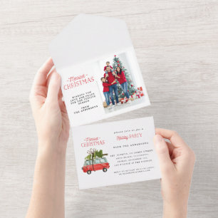 Invitation Tout En Un Noël le plus joyeux aquarelle vintage voiture vaca