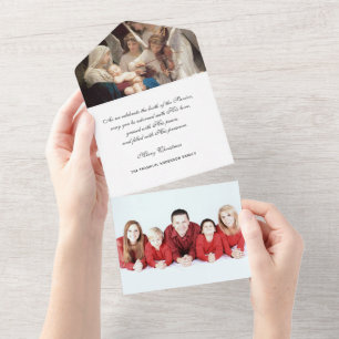 Invitation Tout En Un Noël Photo religieuse Vierge Marie Jésus Anges