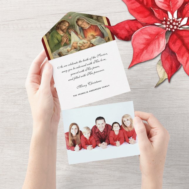 Invitation Tout En Un Noël Photo religieuse Vierge Marie Jésus Anges (Traditional Religious Vintage Christmas Personalized Photo Cards)