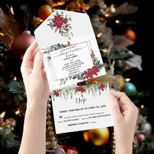 Invitation Tout En Un Noël Poinsettia Fleurs Fête Hiver