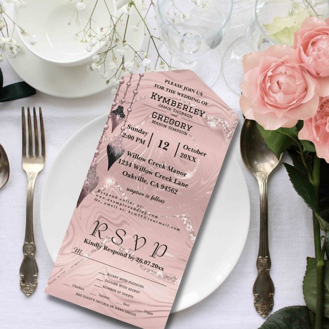 Invitation Tout En Un Noël rose brillant et brillant (Créateur téléchargé)