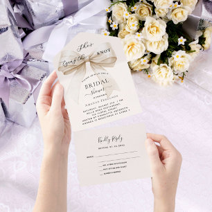 Invitation Tout En Un Noeud beige crème Fête des mariées rsvp