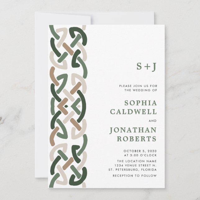 Invitation Tout en un noeud celtique Monogramme Mariage moder (Devant)
