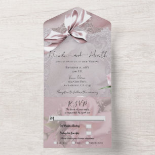 Invitation Tout En Un Nœud en Satin Rose Pâle & Rose Romantique Photo de