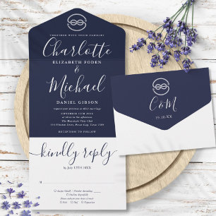 Invitation Tout En Un Nœud Naudique Bleu Marine Et Blanc Mariage Script