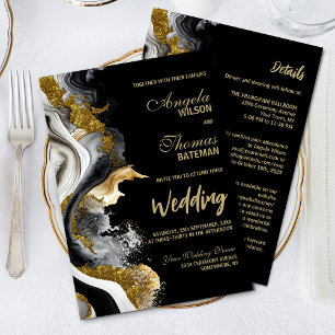 Invitation Tout en un Noir Agate Marbre Mariage