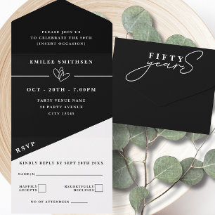 Invitation Tout En Un Noir Blanc 50e anniversaire ou anniversaire