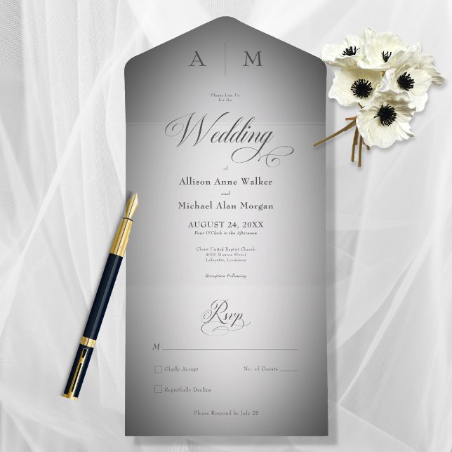 Invitation Tout En Un Noir & Blanc Minimal Blur Moderne Sans Dîner (Créateur téléchargé)