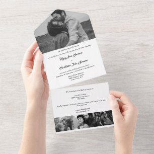 Invitation Tout En Un Noir blanc minimaliste simple couples photo simple