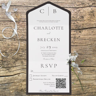 Invitation Tout En Un Noir et blanc de charbon de bois Code QR minimal