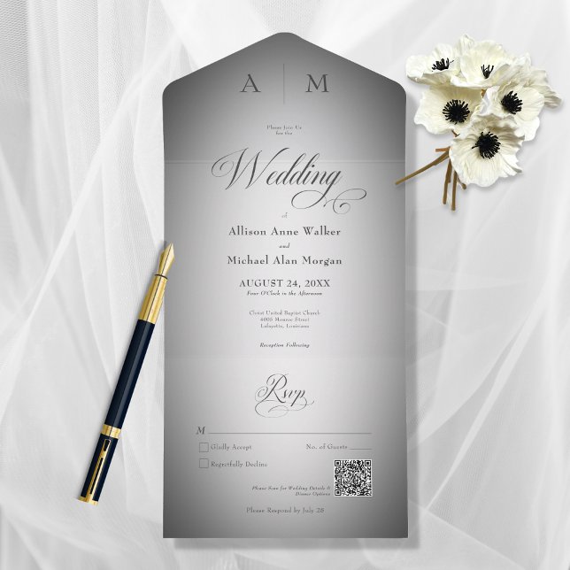 Invitation Tout En Un Noir et blanc minimes Code QR moderne (Créateur téléchargé)