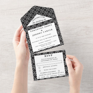 Invitation Tout En Un Noir et blanc Motif Chic Mariage élégant