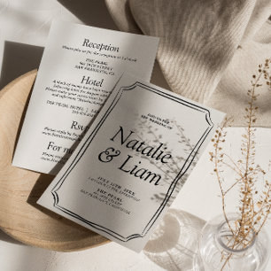 Invitation Tout en un Noir et Blanc Vieux Mariage argent