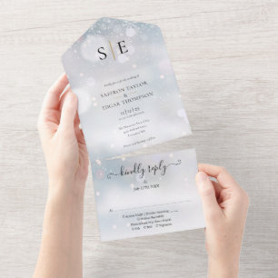 Invitation Tout En Un Noir Et Or Monogramme Mariage Hiver