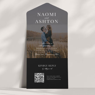 Invitation Tout En Un Noir | Mariage de superposition brossé