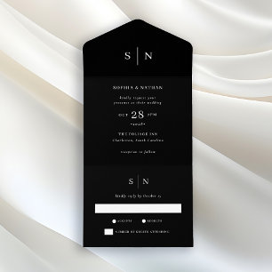 Invitation Tout En Un Noir minimal et chic   MARIAGE