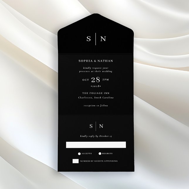 Invitation Tout En Un Noir minimal et chic | MARIAGE (Créateur téléchargé)