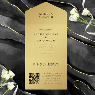 Invitation Tout En Un Noir moderne minimaliste QR Code RSVP Mariage