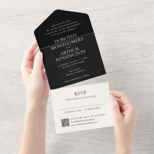 Invitation Tout En Un Noir moderne QR Code Mariage élégant