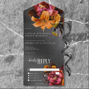 Invitation Tout En Un Noir Moody Gothique Orange Lily Dîner Mariage