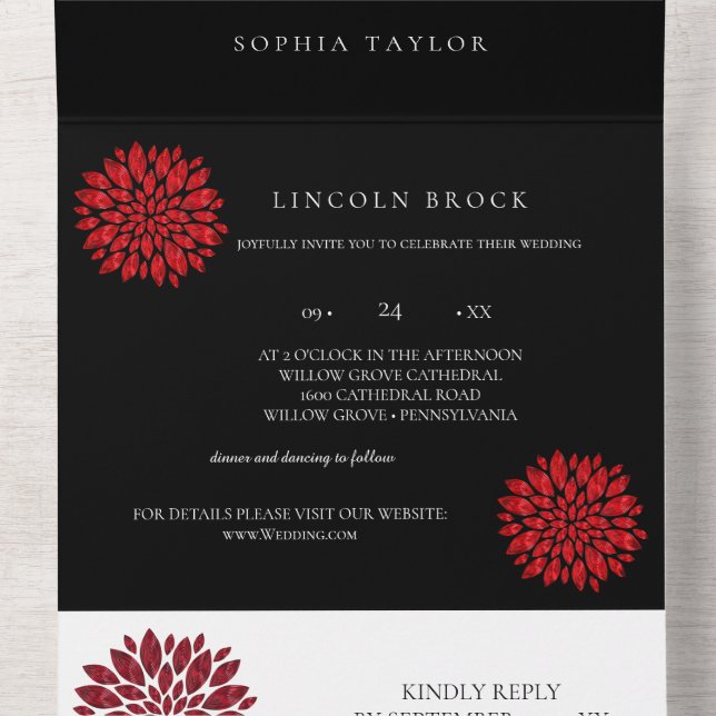 Invitation Tout En Un Noir romantique - Mariage de monographie de marine (À l'intérieur du milieu)