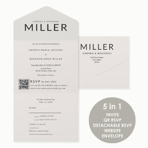 Invitation Tout En Un Nom de famille architectural QR Mariage