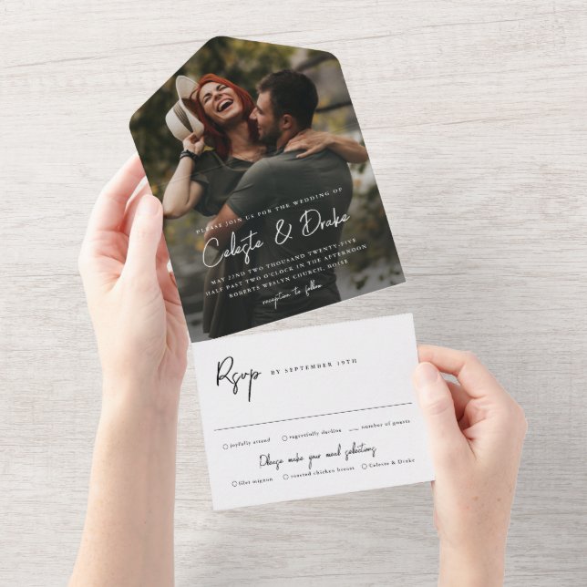 Invitation Tout En Un Noms de Script Moderne Photo Mariage (Déchirure)