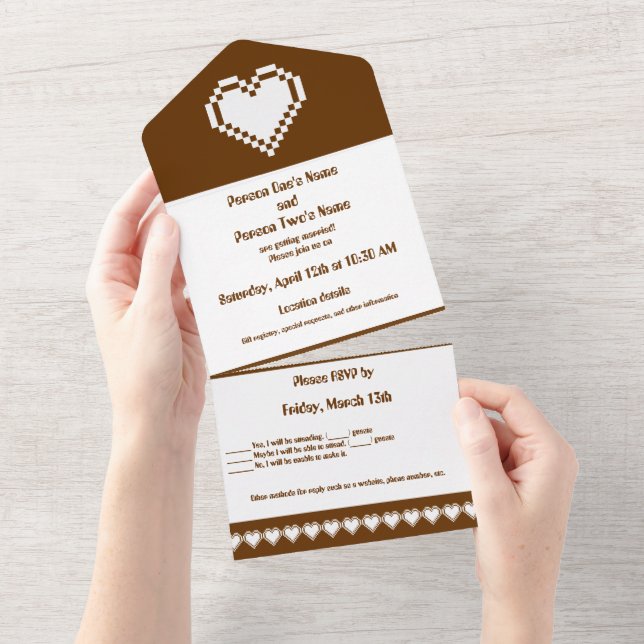 Invitation Tout En Un Nos cœurs 8 bits au chocolat (Déchirure)