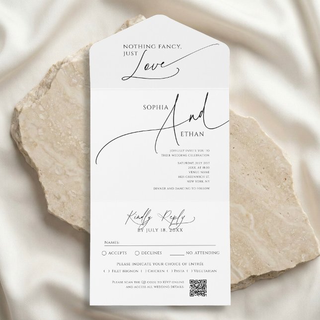 Invitation Tout En Un Nothing Fancy Minimalist Calm White Wedding (Créateur téléchargé)