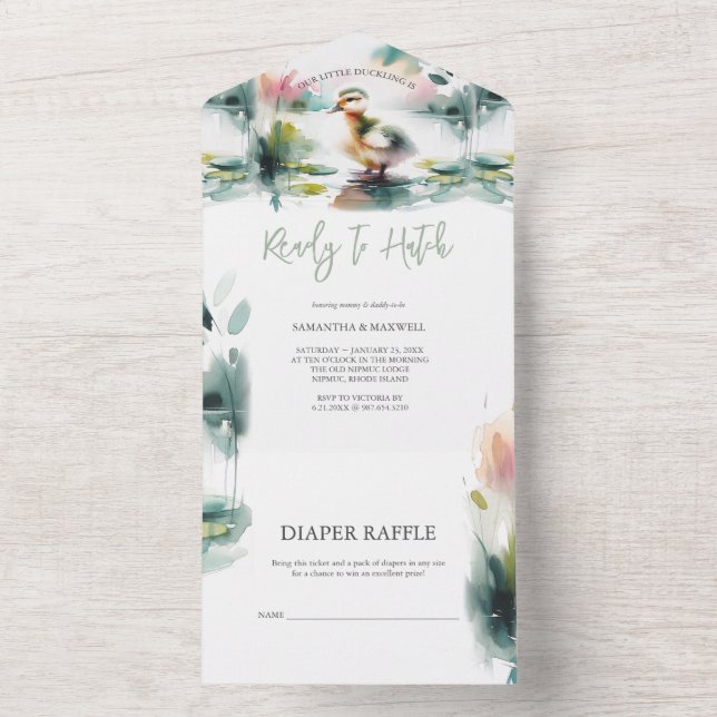 Invitation Tout En Un Notre petit Baby shower d'aquarelle (À l'intérieur)