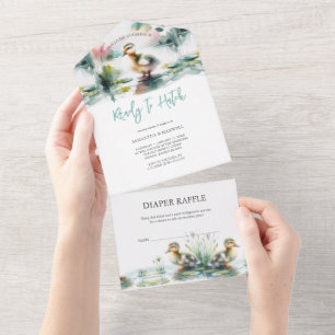 Invitation Tout En Un Notre petit Baby shower d'aquarelle