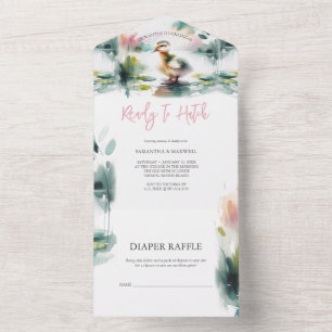 Invitation Tout En Un Notre petit Baby shower d'aquarelle