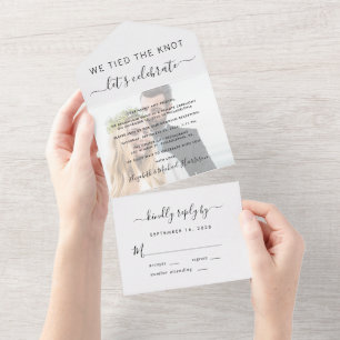 Invitation Tout En Un Nous avons noué le nœud Photo Réception de mariage