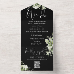 Invitation Tout En Un Nous faisons la verdure Code QR Mariage Noir et Bl