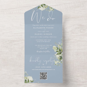 Invitation Tout En Un Nous faisons la verdure Code QR Monogramme Bleu Po