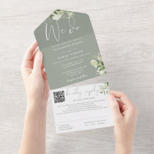 Invitation Tout En Un Nous faisons la verdure Monogramme Code QR Vert Sa