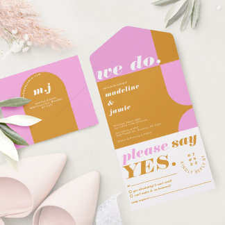 Invitation Tout En Un Nous faisons Moderne Gras Rose & Jaune Retro Abstr