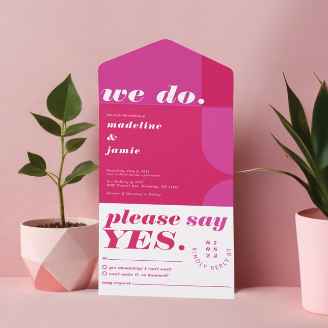 Invitation Tout En Un Nous Faisons Moderne Gras Rose Magenta Retro Abstr (We Do Modern Bold Pink Magenta Retro Abstract All In One Invitation)