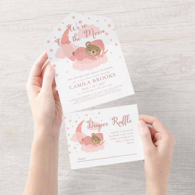 Invitation Tout En Un Nous sommes au-dessus de la lune couchage Baby sho (Déchirure)