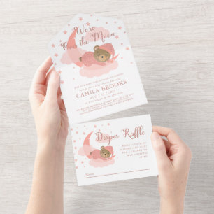 Invitation Tout En Un Nous sommes au-dessus de la lune couchage Baby sho