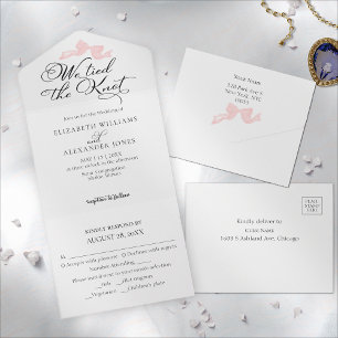 Invitation Tout En Un Nous Tient Le noeud Mariage de la corne rose