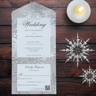 Invitation Tout En Un Nuances modernes de glace Bleu Snowflake QR Code