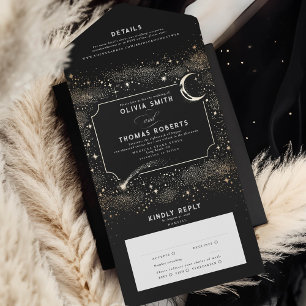 Invitation Tout En Un Nuit Sky Stars Celestial Mystical Black Mariage