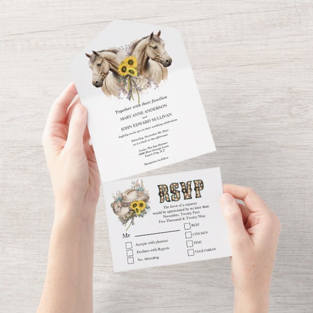 Invitation Tout En Un Occident rustique aquarelle cheval grange de tourn (Déchirure)