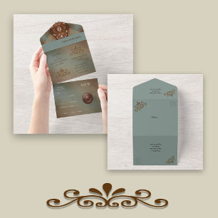 Invitation Tout En Un Occident Turquoise et Brown