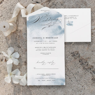 Invitation Tout En Un Océan Bleu Aquarelle Le Mariage de  