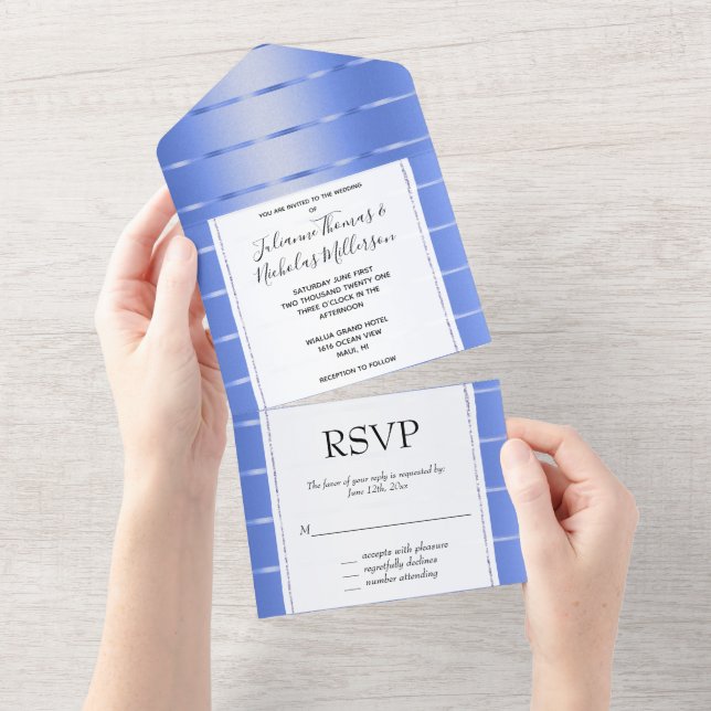 Invitation Tout En Un Ocean Blue Gold Ribbon Mariage (Déchirure)