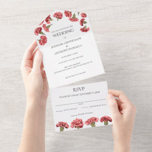 Invitation Tout En Un Oeillets roses Luxe Floral Moderne Personnalisé