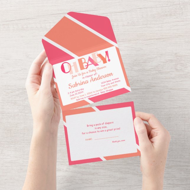 Invitation Tout En Un Oh Baby Dancing Lettres Baby shower de typographie (Déchirure)